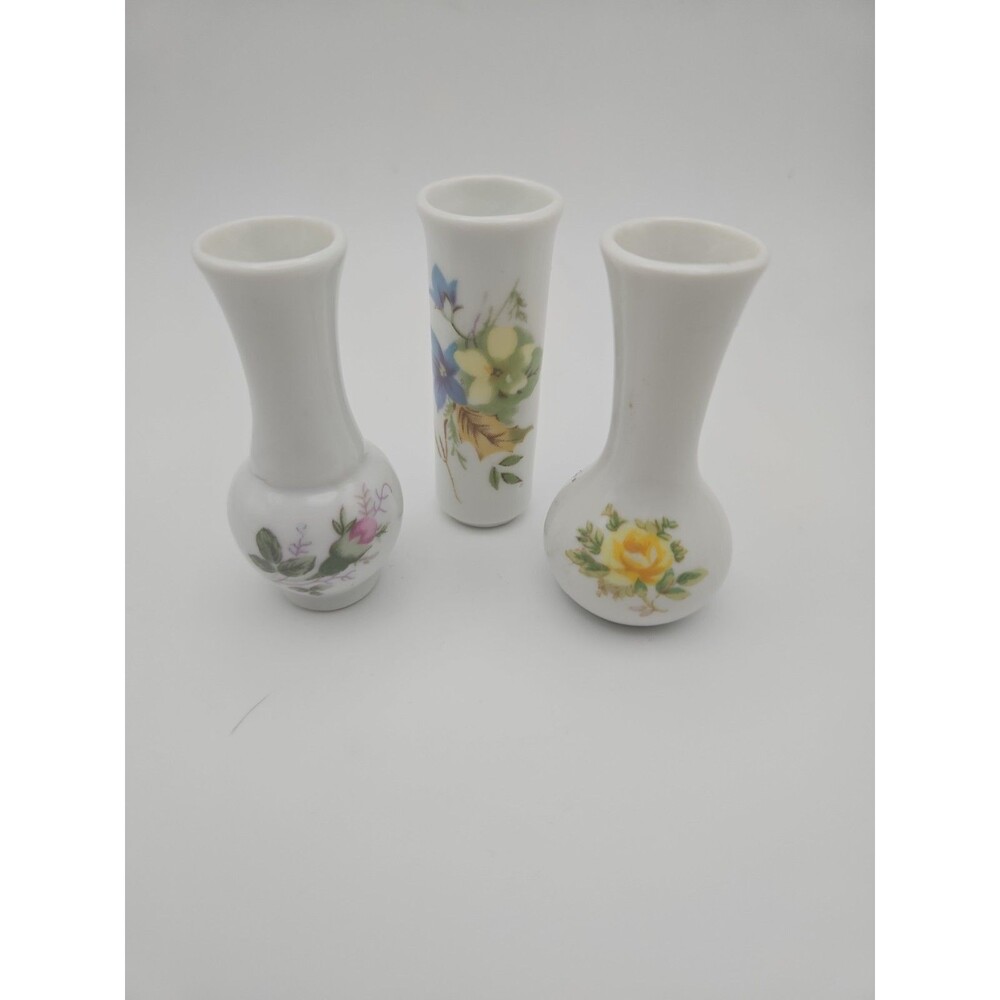 Miniature Vases set Of 3 Flower Design 2 1/2 Inches Tall